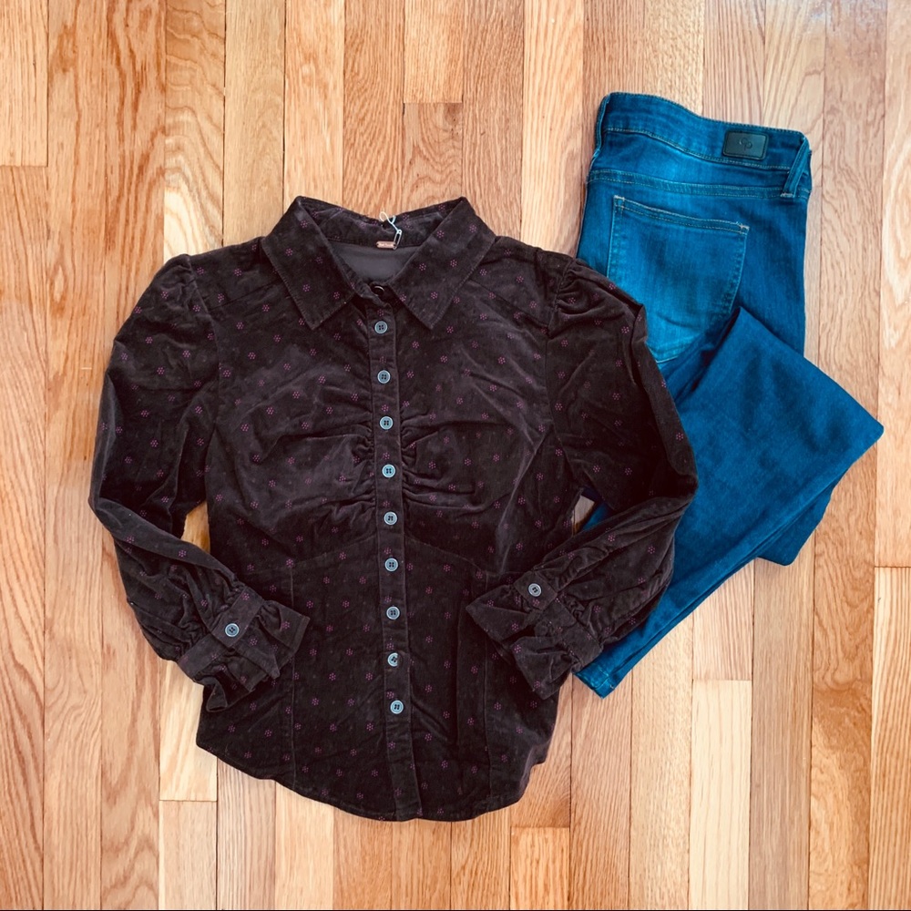 Free People Sweet On You Printed Corduroy Shirt